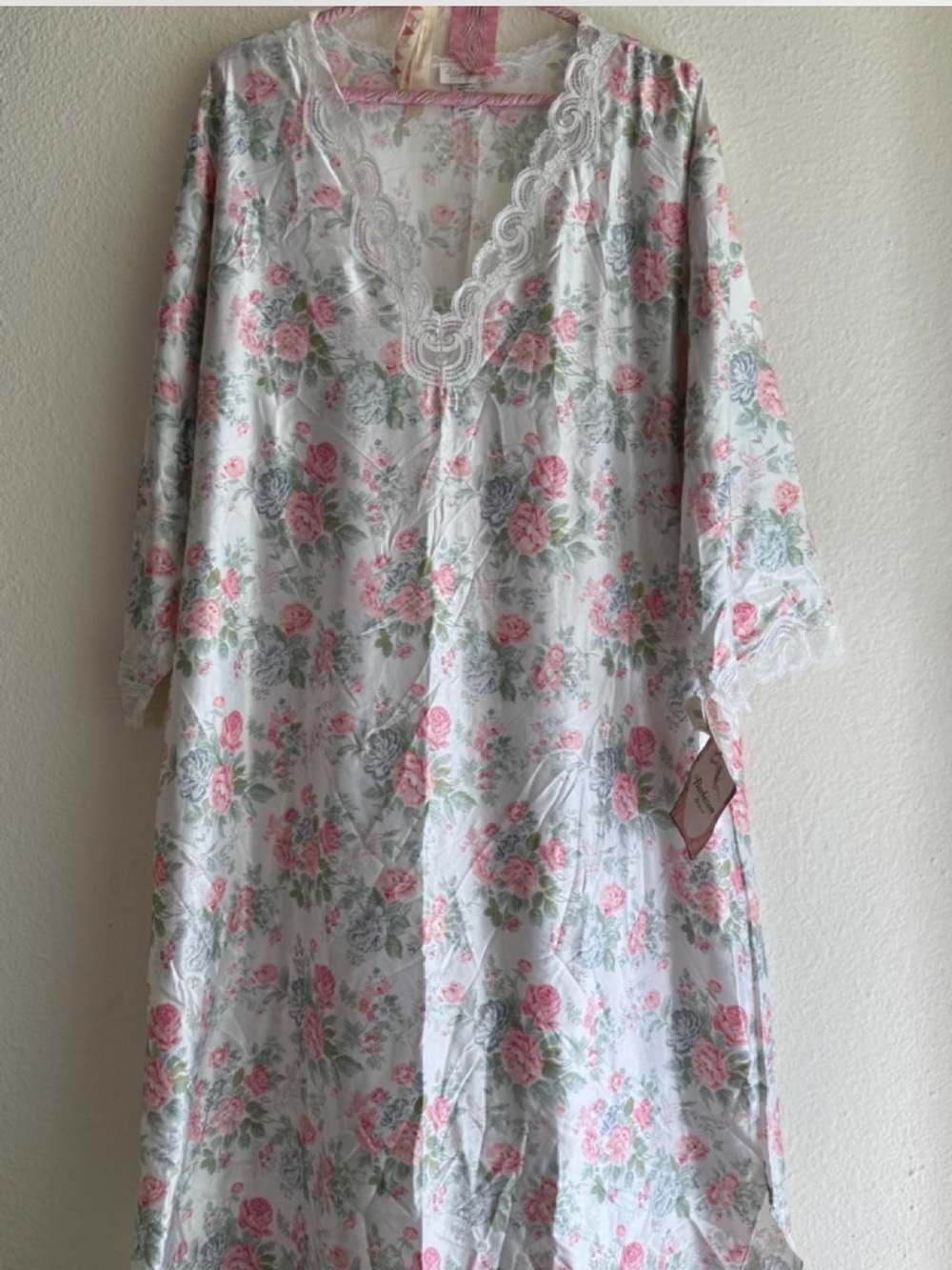 NWT Vintage 1980s Barbizon Floral Lace-Trim Cotton Blend Nightgown - Picture 1 of 7
